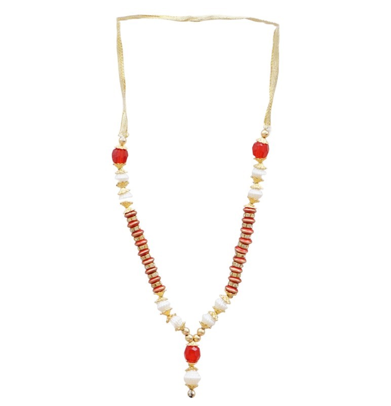 Red & White Pearl Beads Work Garland / Mala ( 7 Inch)
